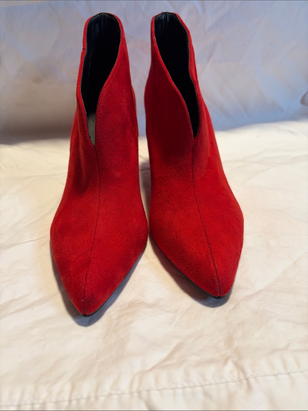 H by Halston Red Suede Pointed Toe V-Cut Ankle Booties